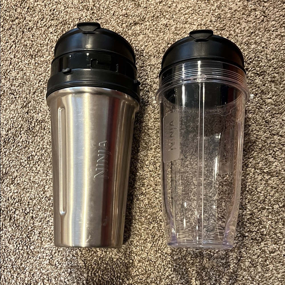 Ninja Stainless Steel and Clear Personal Blender Cups with Black Lids